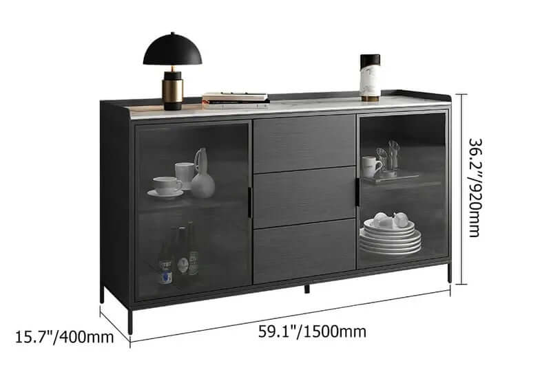 Modern Black Wood Sideboard with Sintered Stone Top