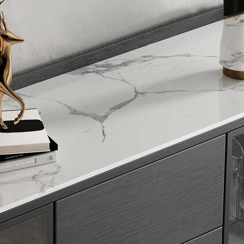 Modern Black Wood Sideboard with Sintered Stone Top