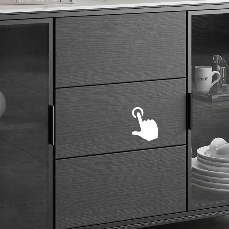 Modern Black Wood Sideboard with Sintered Stone Top