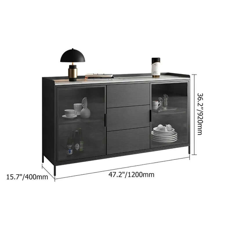 Modern Black Wood Sideboard with Sintered Stone Top