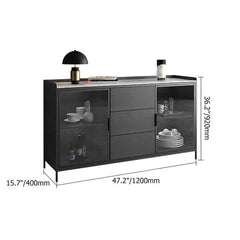 Modern Black Wood Sideboard with Sintered Stone Top