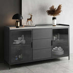 Modern Black Wood Sideboard with Sintered Stone Top