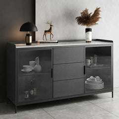 Modern Black Wood Sideboard with Sintered Stone Top