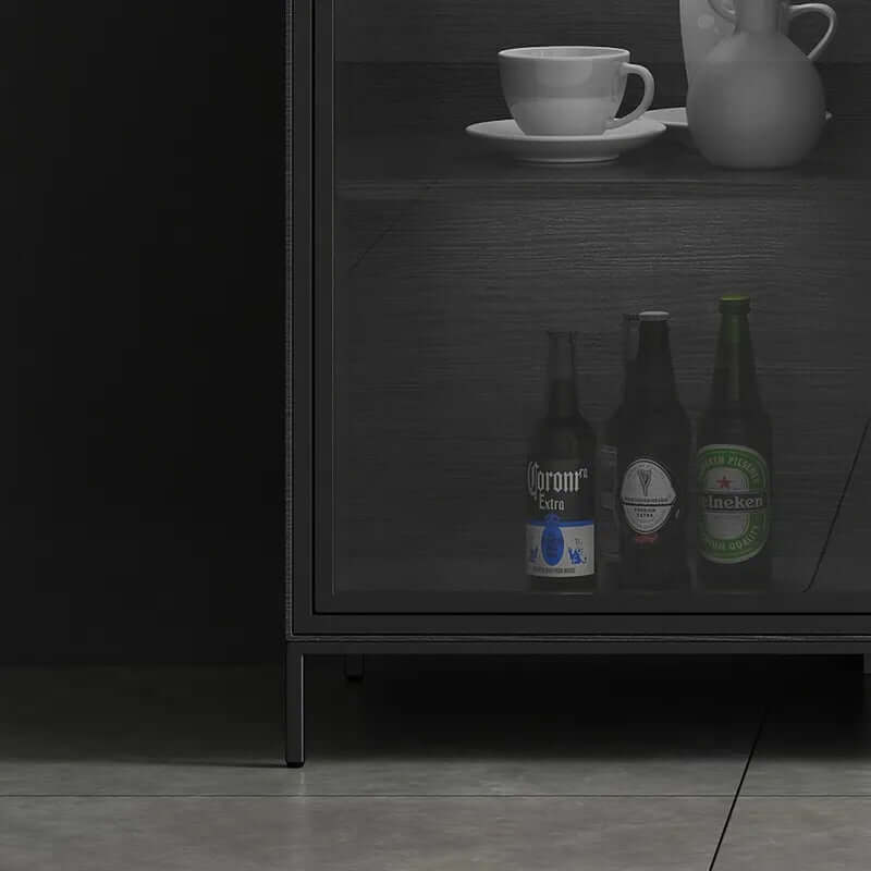 Modern Black Wood Sideboard with Sintered Stone Top