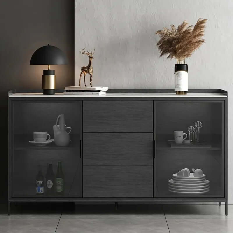 Modern Black Wood Sideboard with Sintered Stone Top Main Product Image Hauptbild