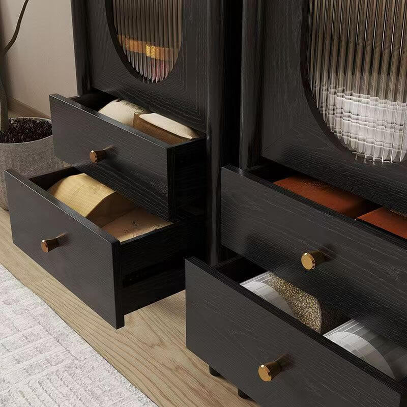 Modern Black Wood Sideboard with Storage and Drawers