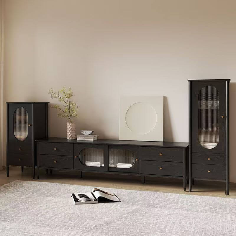 Modern Black Wood Sideboard with Storage and Drawers