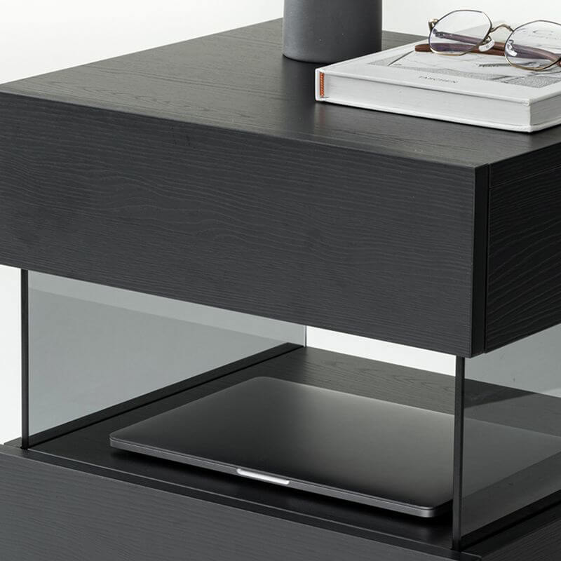Modern Black Wooden Drawer Storage Nightstand for Small Spaces