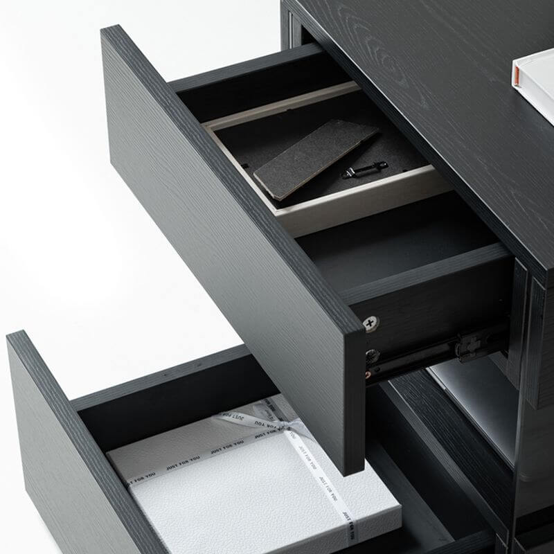 Modern Black Wooden Drawer Storage Nightstand for Small Spaces