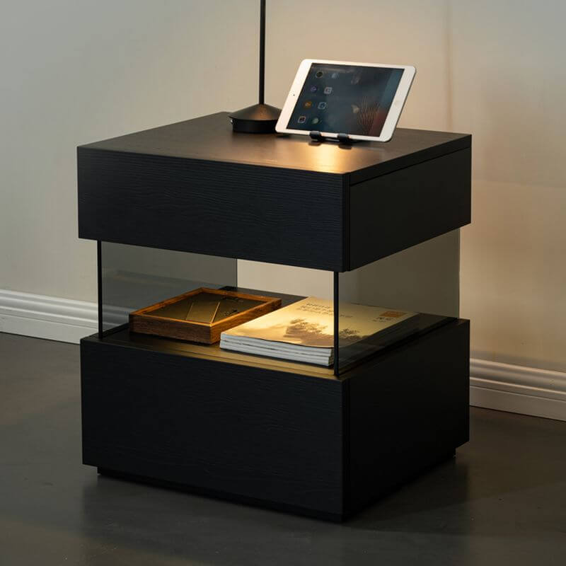 Modern Black Wooden Drawer Storage Nightstand for Small Spaces Main Product Image