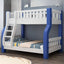 Modern Blue Wood Bunk Bed with Ladder and 2 Mattresses for Kids