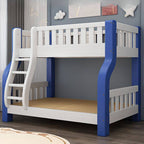 Modern Blue Wood Bunk Bed with Ladder and 2 Mattresses for Kids