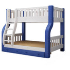 Modern Blue Wood Bunk Bed with Ladder and 2 Mattresses for Kids