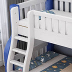 Modern Blue Wood Bunk Bed with Ladder and 2 Mattresses for Kids