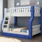 Modern Blue Wood Bunk Bed with Ladder and 2 Mattresses for Kids