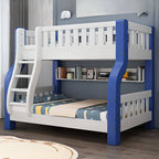 Modern Blue Wood Bunk Bed with Ladder and 2 Mattresses for Kids
