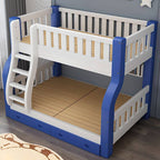 Modern Blue Wood Bunk Bed with Ladder and 2 Mattresses for Kids