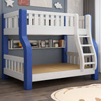 Modern Blue Wood Bunk Bed with Ladder and 2 Mattresses for Kids
