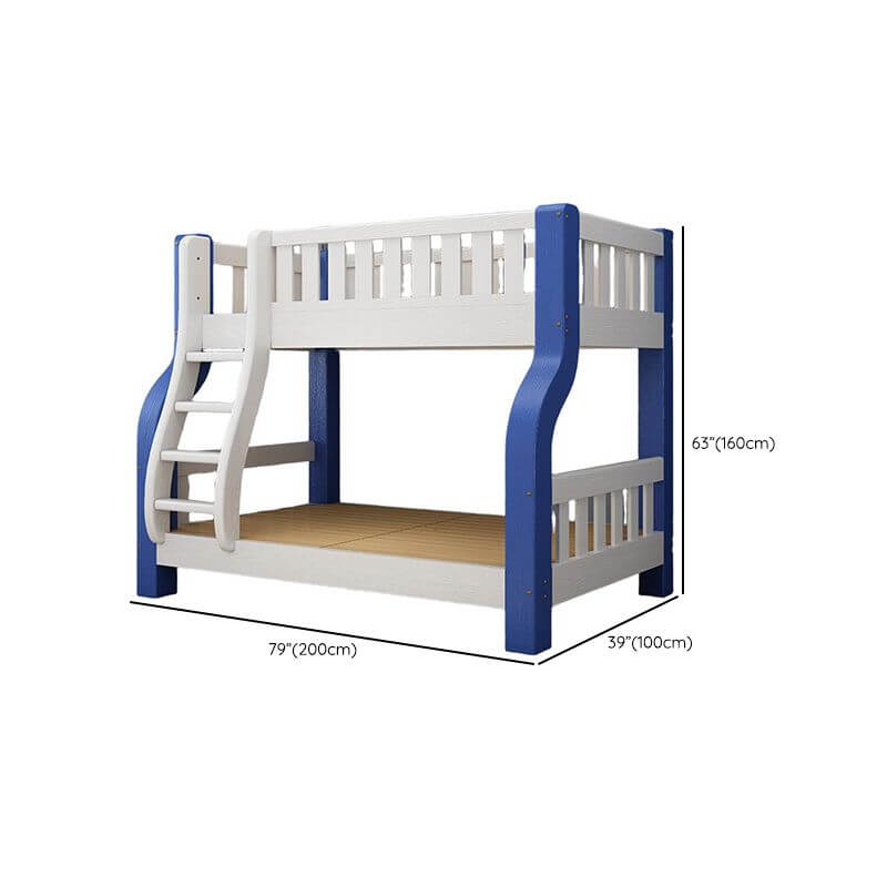Modern Blue Wood Bunk Bed with Ladder and 2 Mattresses for Kids Dimensions