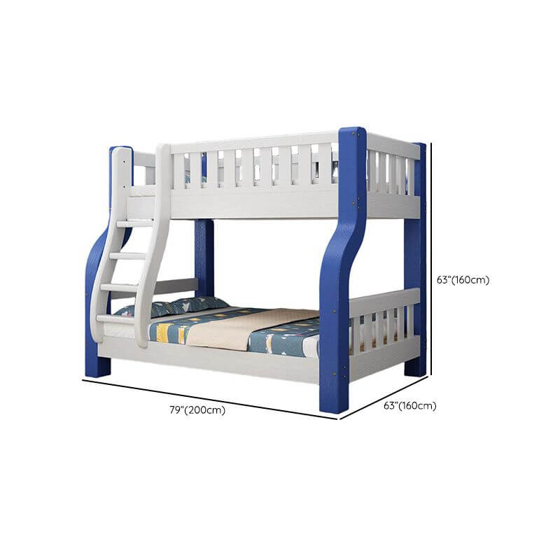Modern Blue Wood Bunk Bed with Ladder and 2 Mattresses for Kids Dimensions