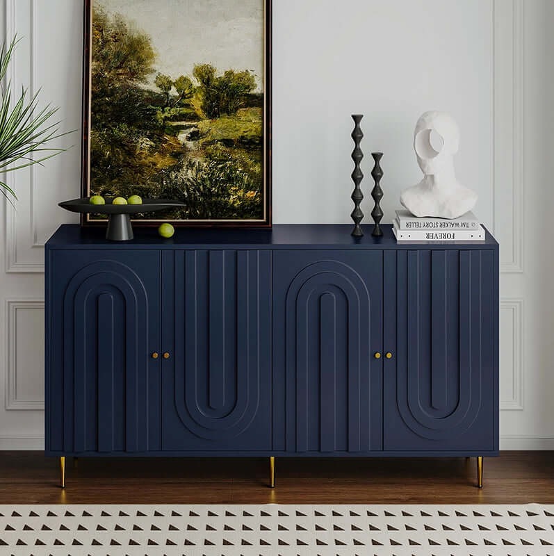 Modern Blue Wood Sideboard With Adjustable Shelves