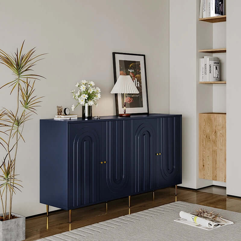 Modern Blue Wood Sideboard With Adjustable Shelves