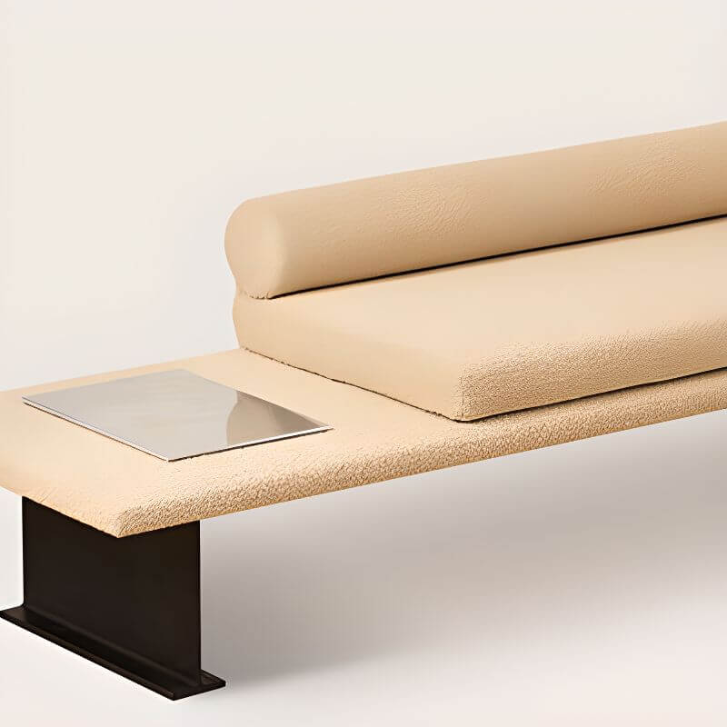 Modern Boucle Upholstered Entryway Bench with Integrated Metal-Trimmed Shelf