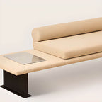 Modern Boucle Upholstered Entryway Bench with Integrated Metal-Trimmed Shelf