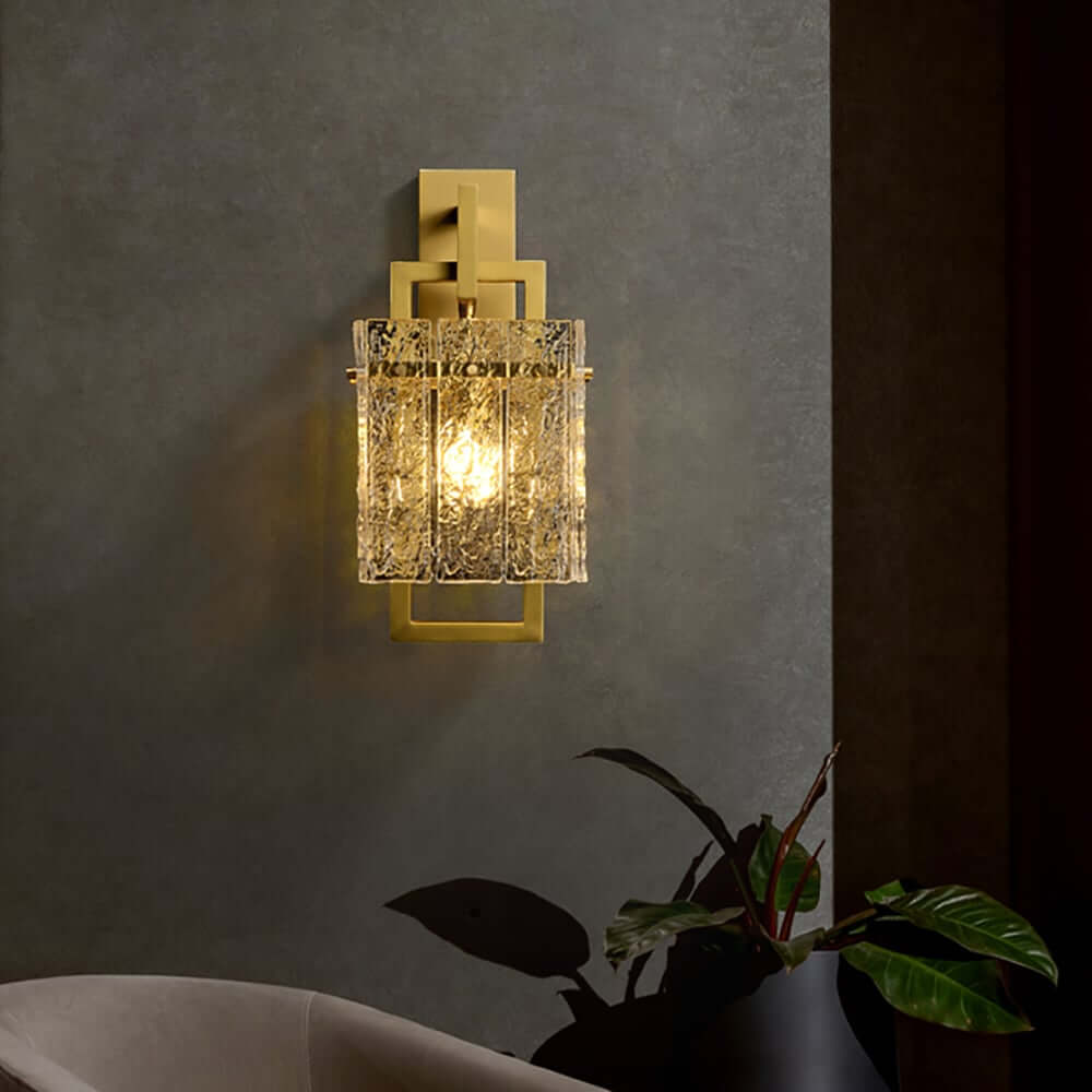 Modern Brass 1-Light Geometric Wall Sconce with Glass Shade