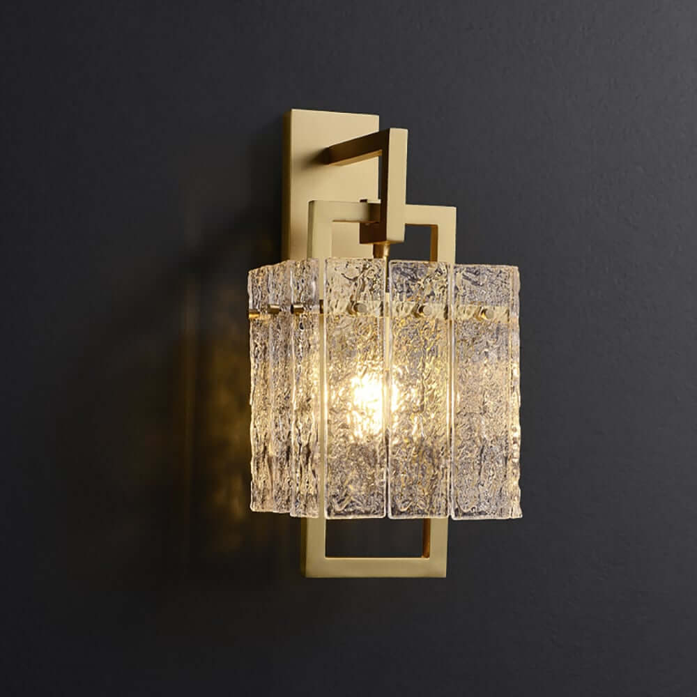 Modern Brass 1-Light Geometric Wall Sconce with Glass Shade