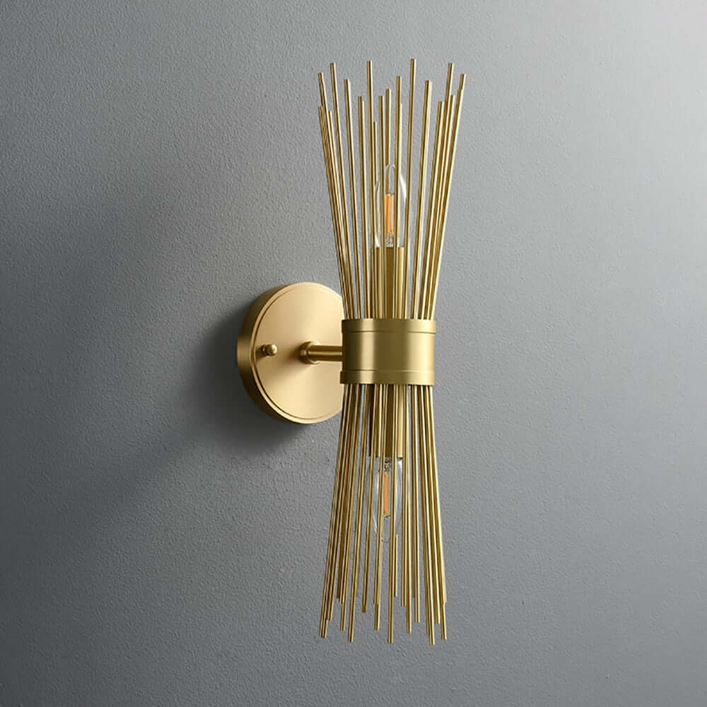 Modern Brass 2-Light Armed Wall Sconce with Wheat-Straw Shade