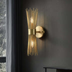Modern Brass 2-Light Armed Wall Sconce with Wheat-Straw Shade