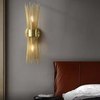 Modern Brass 2-Light Armed Wall Sconce with Wheat-Straw Shade
