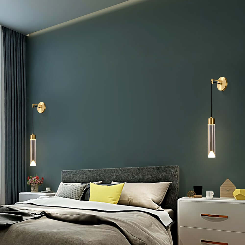 Modern Brass Armed Sconce with Clear Crystal Shade - 1-Light Wall Light