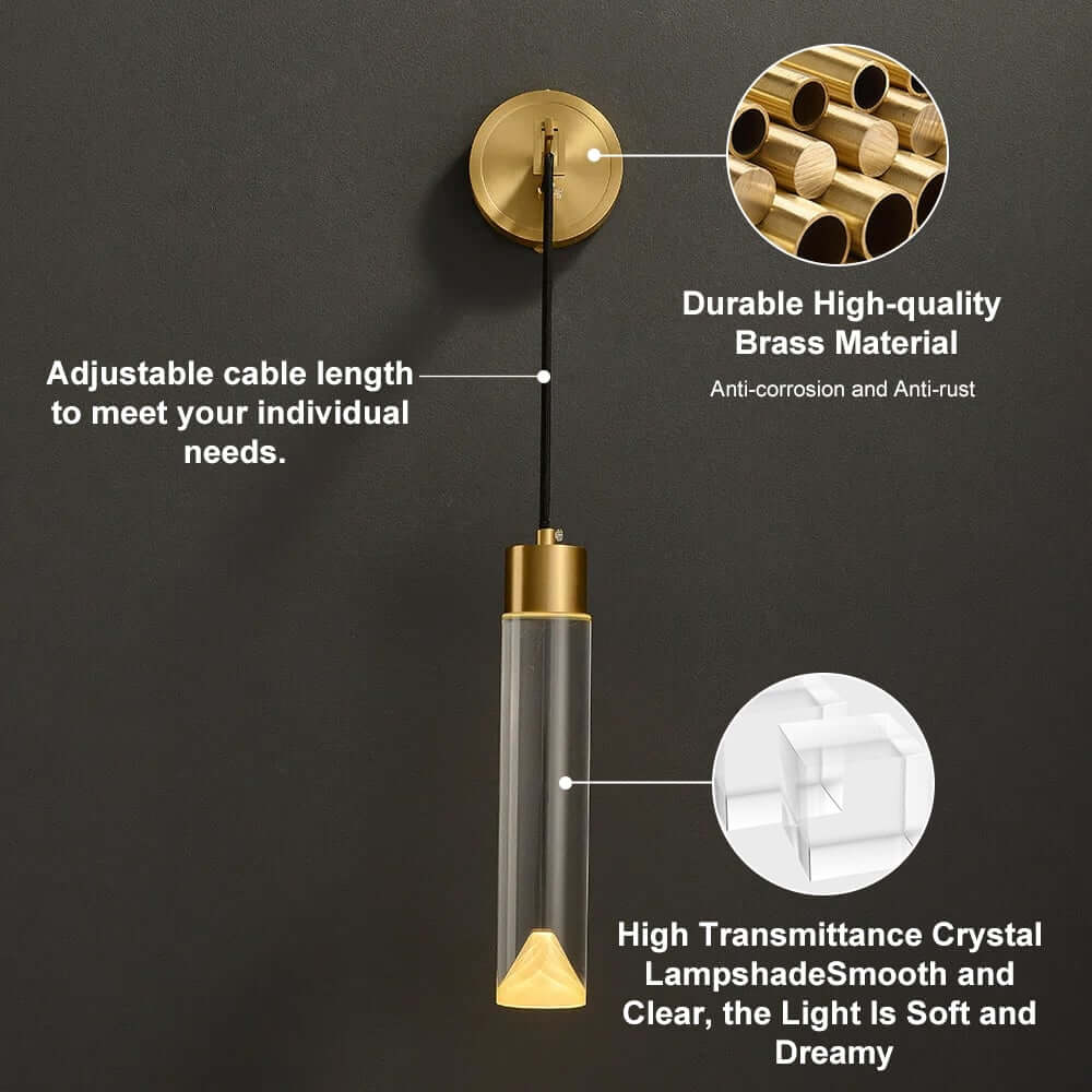 Modern Brass Armed Sconce with Clear Crystal Shade - 1-Light Wall Light