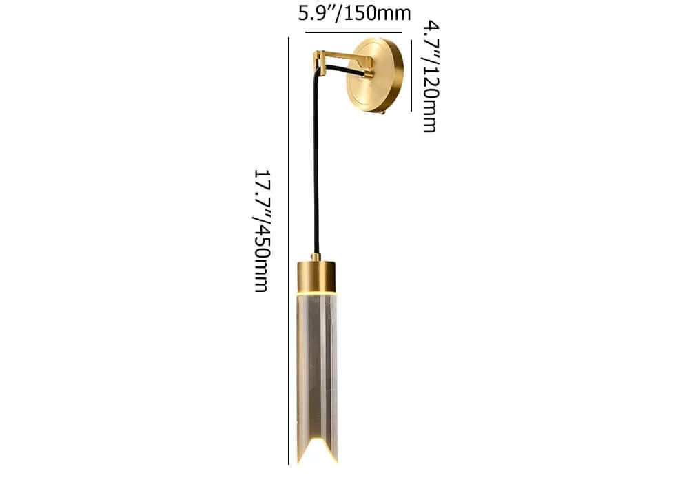 Modern Brass Armed Sconce with Clear Crystal Shade - 1-Light Wall Light Dimensions