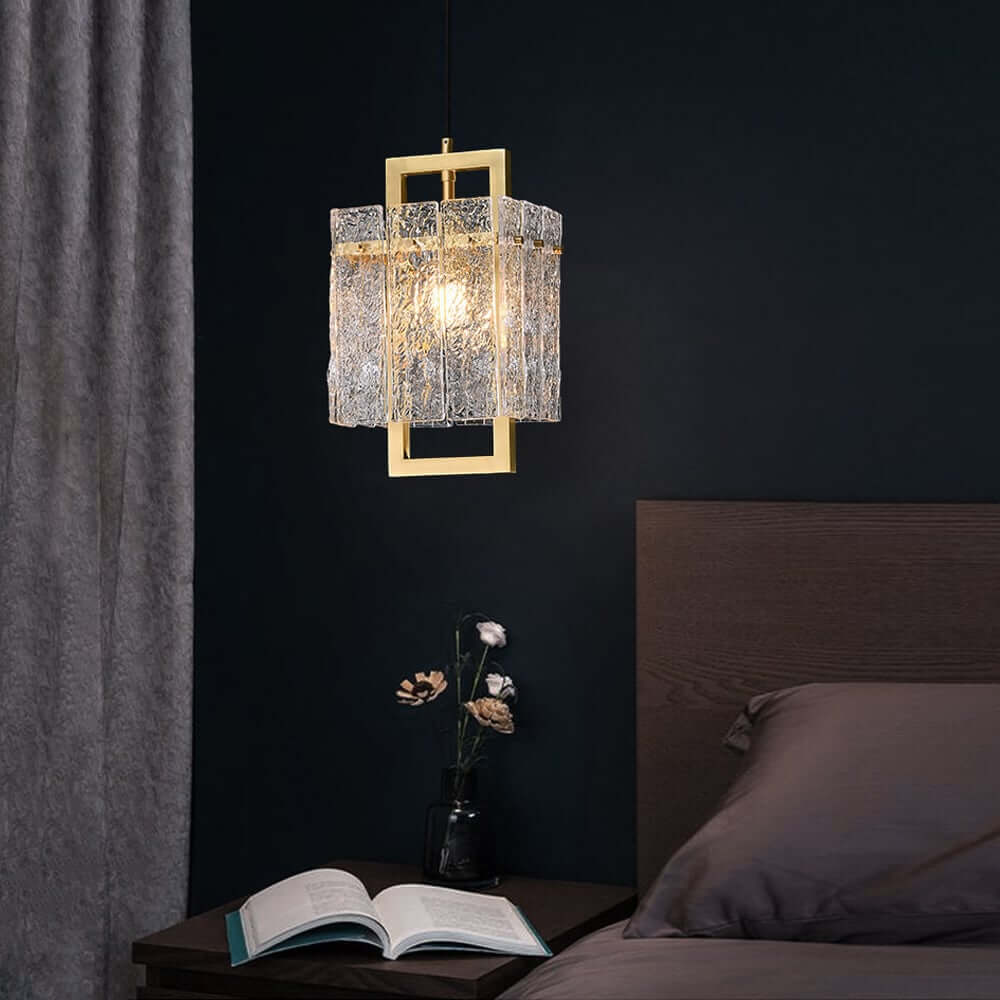 Modern Brass Pendant Light with Clear Glass Shade, Adjustable Height
