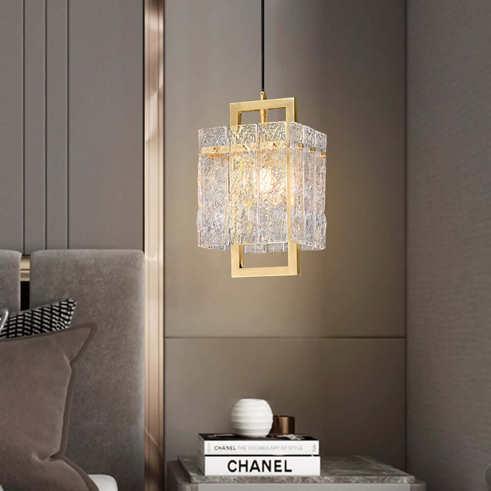 Modern Brass Pendant Light with Clear Glass Shade, Adjustable Height