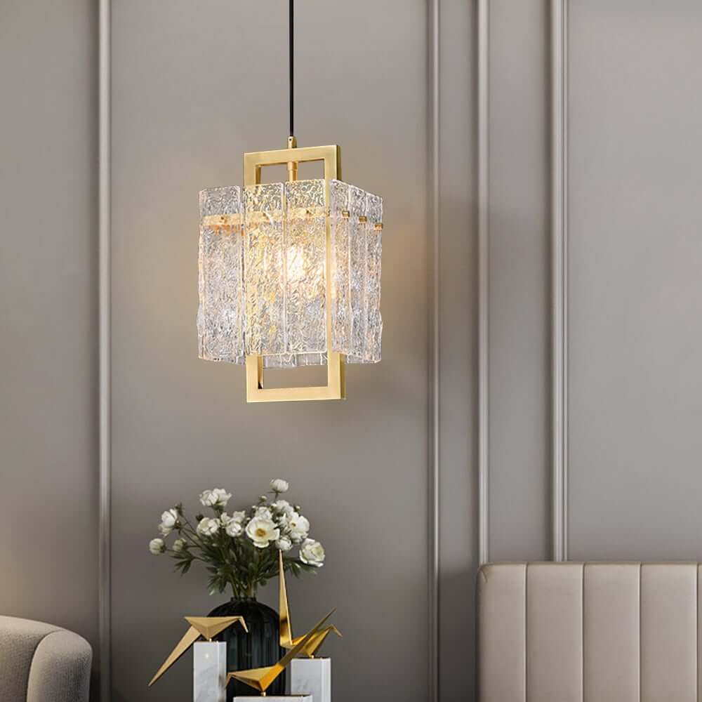 Modern Brass Pendant Light with Clear Glass Shade, Adjustable Height