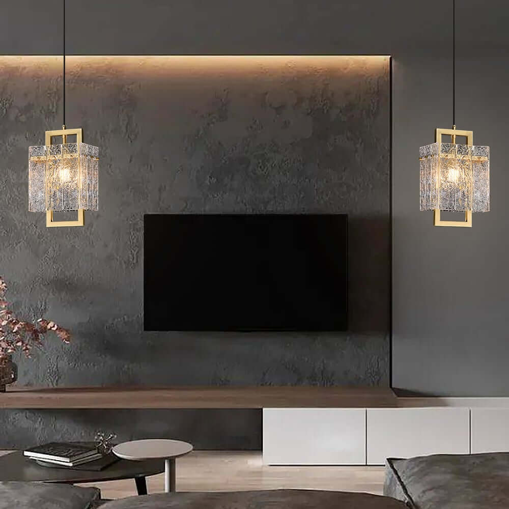 Modern Brass Pendant Light with Clear Glass Shade, Adjustable Height