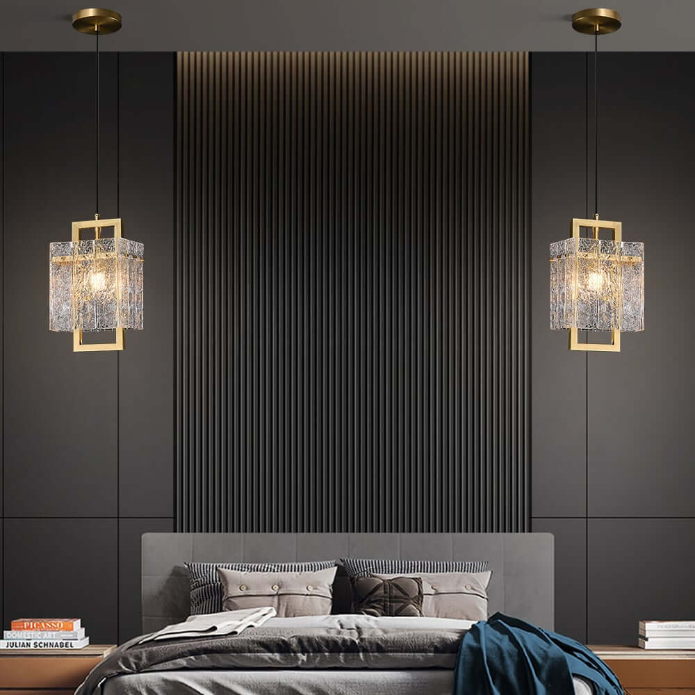 Modern Brass Pendant Light with Clear Glass Shade, Adjustable Height