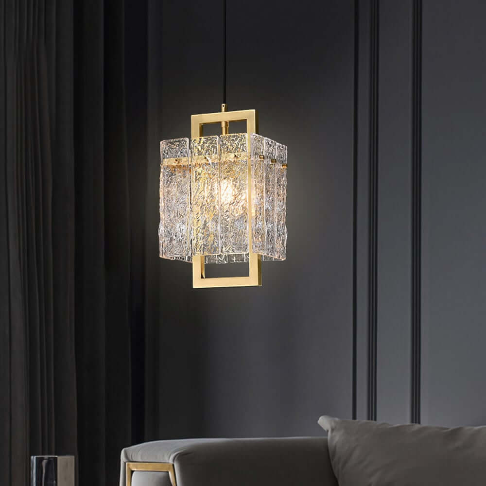 Modern Brass Pendant Light with Clear Glass Shade, Adjustable Height
