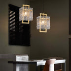 Modern Brass Pendant Light with Clear Glass Shade, Adjustable Height