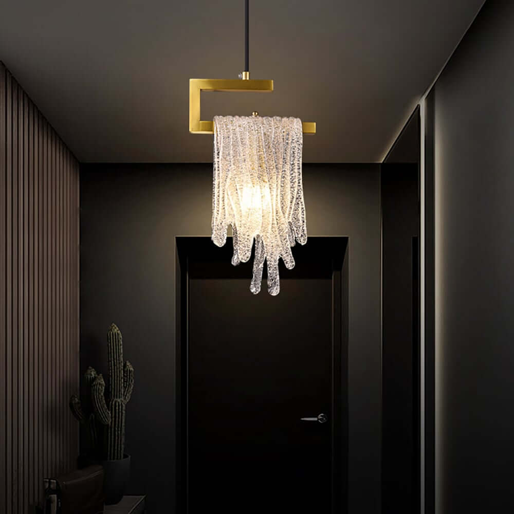 Modern Brass Pendant Light with Unique Glass Shade