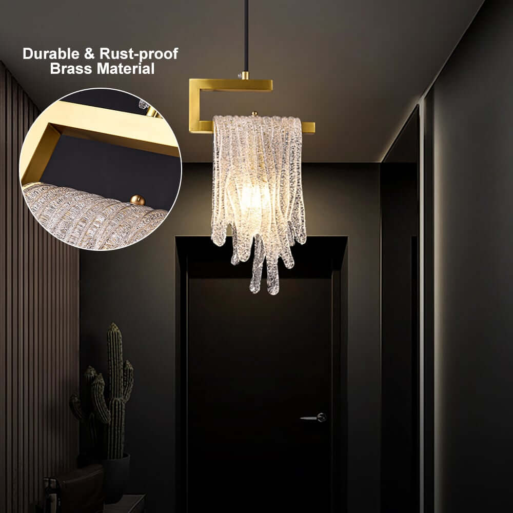 Modern Brass Pendant Light with Unique Glass Shade