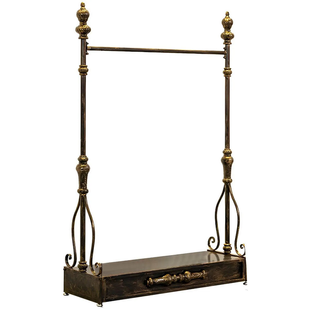 Modern Bronze Metal Hall Tree with Drawer and Coat Rack
