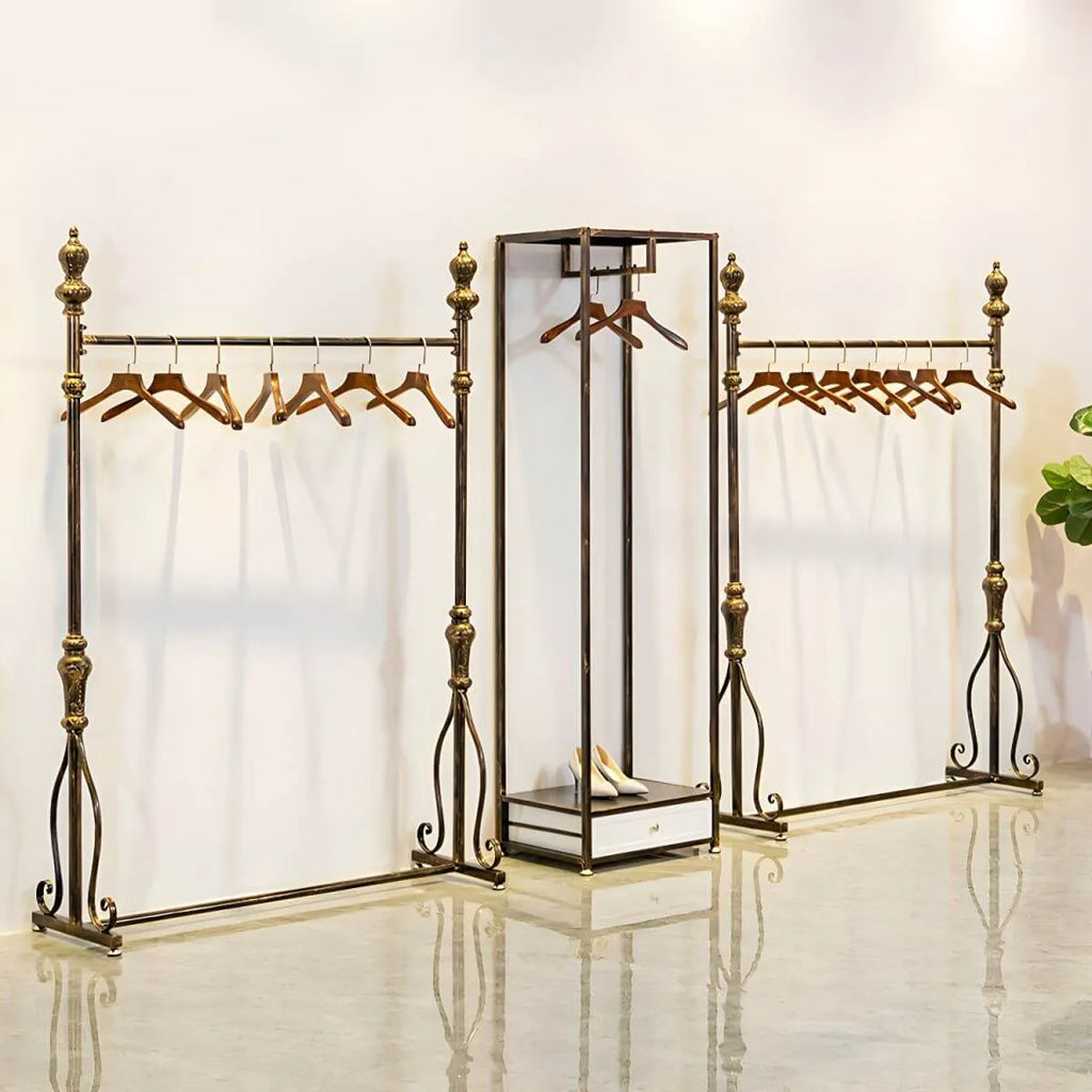 Modern Bronze Metal Hall Tree with Drawer and Coat Rack