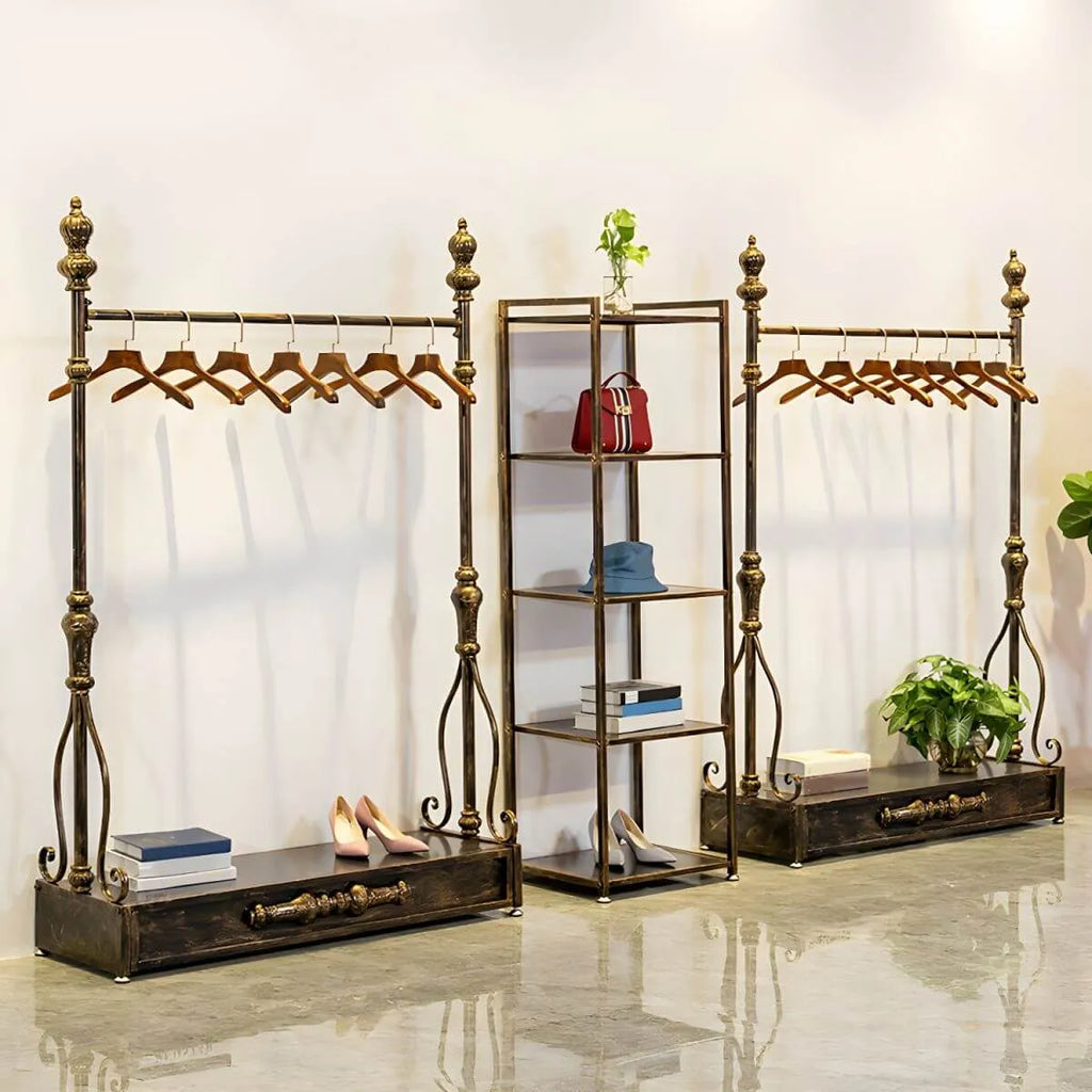 Modern Bronze Metal Hall Tree with Drawer and Coat Rack