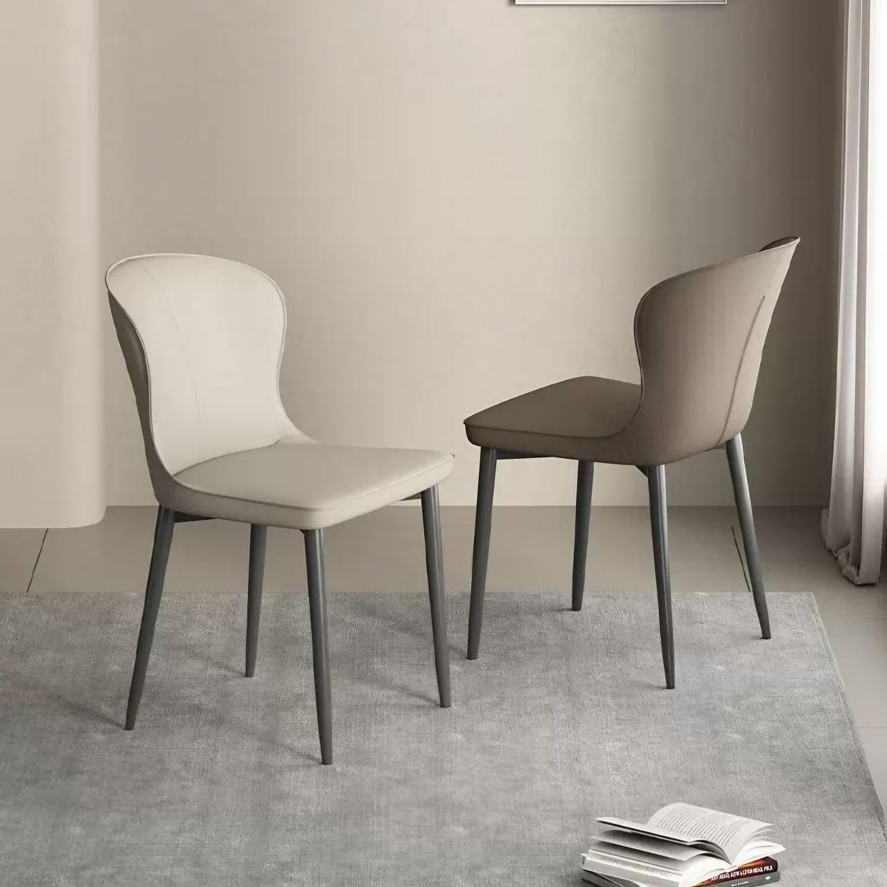 Contemporary minimalist single dining chair in brown durable leather