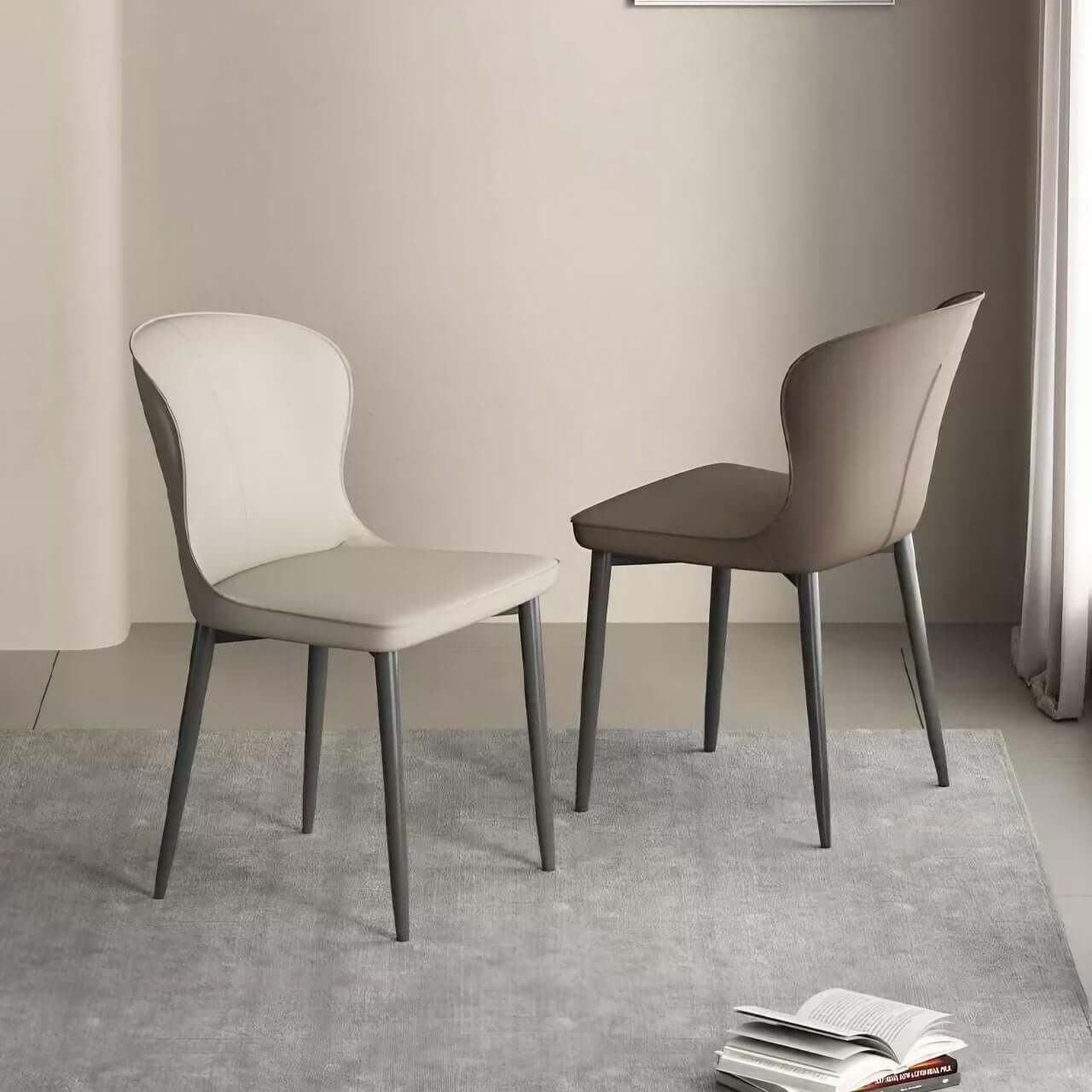 Contemporary brown leather dining chair with durable semi-wrapped backrest and minimalist design